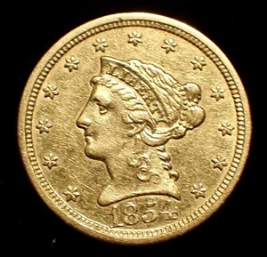 1854-O Liberty $2,5 Gold Quarter Eagle, Scarsa Pre Civi War-New Orleans Emissione,AU - Foto 1 di 4