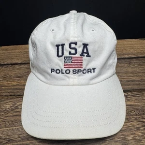Vintage Ralph Lauren Polo Sport Baseball Cap Mens Unisex White USA Flag Dad Hat - Picture 1 of 11