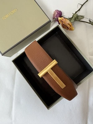 Tom Ford 皮带双面骆驼/黑色皮革,金色扣,尺寸 42/105 — 第 1/4 张图片