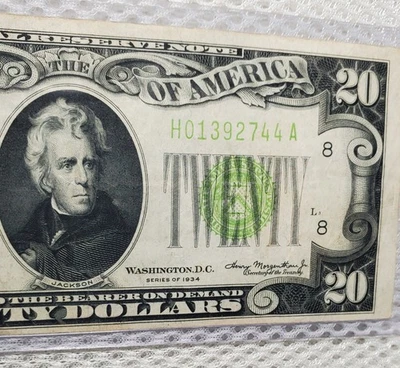 1934 $20 Federal Reserve Note LGS Light Lime Green Seal St Louis, Missouri Nice  - Image 1 of 4