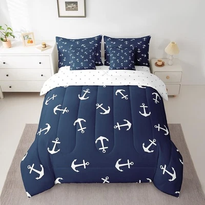 Anchor Kids Comforter Set Twin Size, Nautical Theme Navy Blue Bed Set 7pcs wi... - Image 1 of 4