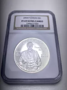 2004-P Thomas Edison $1 Silver Commemorative Dollar Coin PR69DCAM NGC - Picture 1 of 2