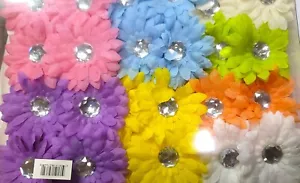 LOT OF 24 DAISY SATIN FLOWER SUNFLOWER HAIR BOWS CLIP BARRETTE PURPLE PINK BLUE - Picture 1 of 3