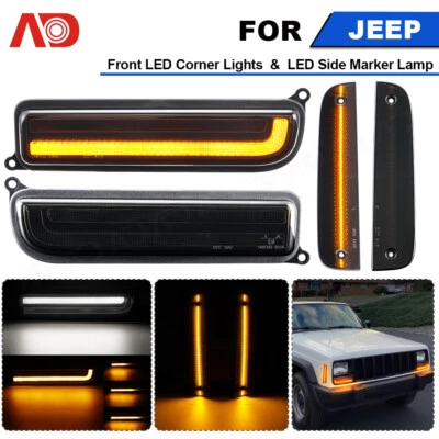 For 97-2001 Jeep Cherokee XJ Sequential LED Front Corner DRL Light+Marker Lights - Imagem 1 de 4