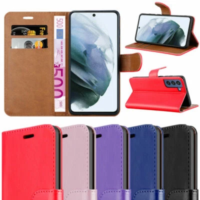 ICATCHY Für Samsung Galaxy S21 FE Handyhülle Leder Wallet Flip Folio Ständer View Cover