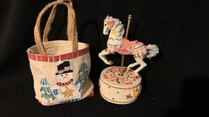 Vintage Carousel Horse Music Box with Santa Bag - Picture 1 of 15
