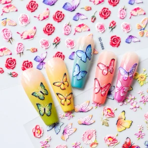 5D Embossed Nail Art Stickers Colorful Butterfly Flower Self Decal Decor NH26 - Picture 1 of 21