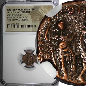EASTERN ROMAN ARCADIUS AD 383-408 AE4 Nummus /crowned by Victory NGC (060) - Picture 1 of 4