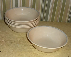 6 Corelle Corning Ware 6 1/4 " BOWLS. IVORY COLOR with LIGHT BLUE STRIPE. Set of - Picture 1 of 5
