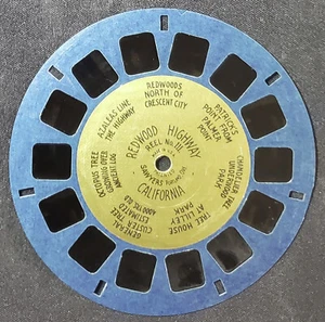 Carrete Redwood Highway California Sawyer's Gold Foil Center Blue View-Master 111 - Imagen 1 de 4