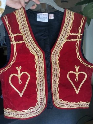 Red VELVET Hearts & Gold Embroidered Vest Hussar 60’s 70’s Morrison boho hippy - Image 1 of 4