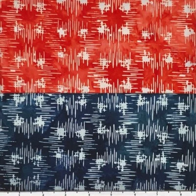 Lot of (2) 1 Yard Cuts 100% Cotton Quilting Batik Fabric Red White Blue #TP1 - Image 1 of 2