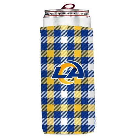 Los Angeles Rams Plaid Slim Can Cooler, NFL Coozie Koozie Coolie Cover