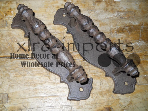 2 HUGE Cast Iron Antique Style FANCY Barn Handle, Gate Pull, Shed Door Handles Cover