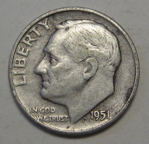 1951-S Silver Roosevelt Dime in Average Circulated Condition Priced Right Cover