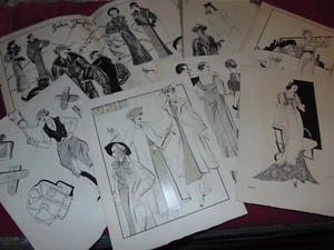 LOT OF 7 ORIGINAL CIRCA 1930's FASHION DESIGNER ARTWORK SKETCHES VIRGINIA DODSON - Picture 1 of 13
