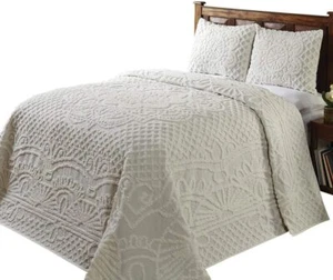 Better Trends/Pan Overseas 81 x 110" Trevor Bedspread Set, Twin, Natural - Picture 1 of 3