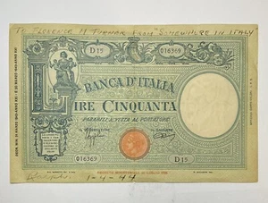 1943 Italy 50 Cinquanta - WWII Soldier Signed Note - Picture 1 of 2