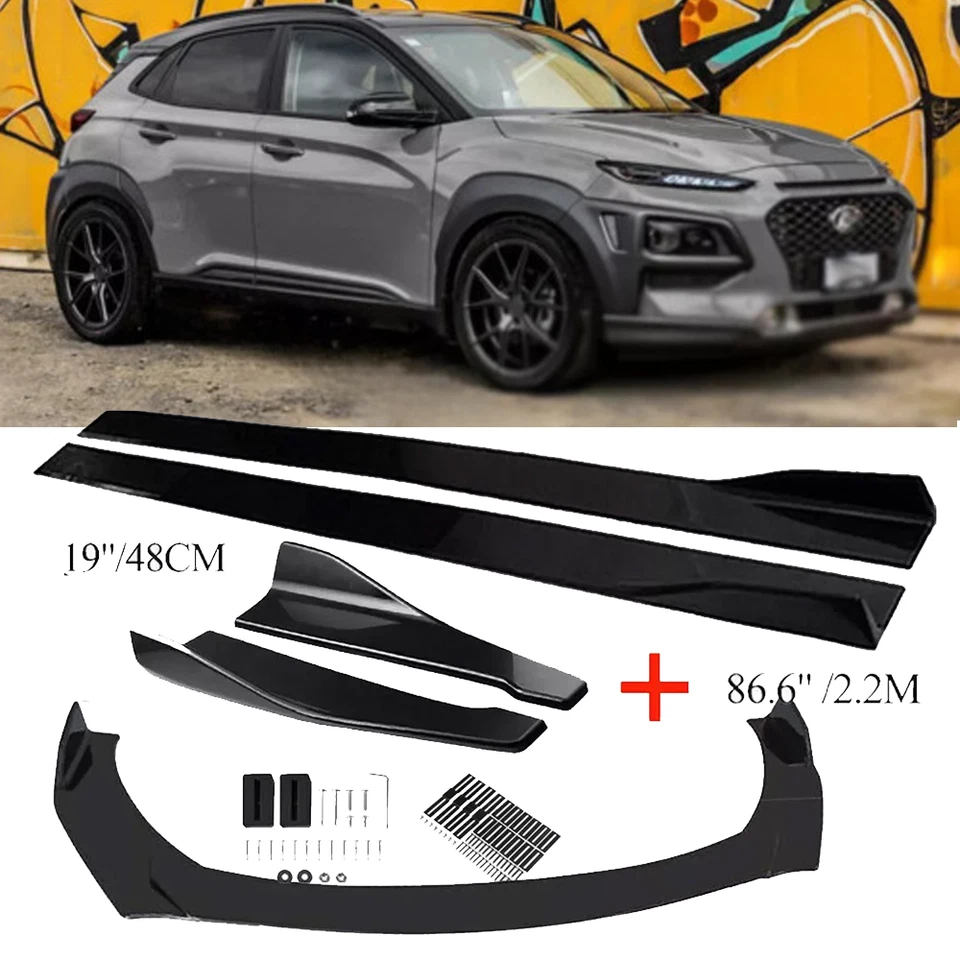 For Hyundai Kona Front Bumper Lip Spoiler Splitter 86.6" Side Skirt Body Kit Foto 1 de 4