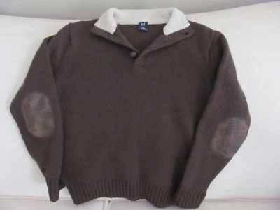 Suéter de cuello de piel sintética tejido GAP para niños codos de cuero M/L 8-10 años. Brown Fall Foto 1 de 4