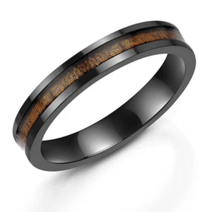 Titanium Wood Inlay Ring 4mm Real Genuine Koa Wood Wedding Engagement Ring - Picture 1 of 2