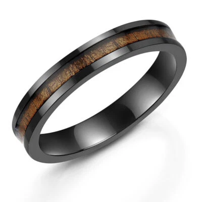 Anillo de compromiso de boda de madera de titanio con incrustaciones de madera de koa genuina real de 4 mm Foto 1 de 2