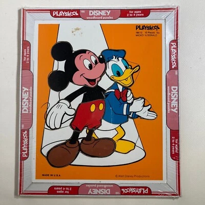 Vintage Playskool Wooden Puzzle Mickey Donald Disney Woodboard USA Sealed 1980s - Image 1 of 4