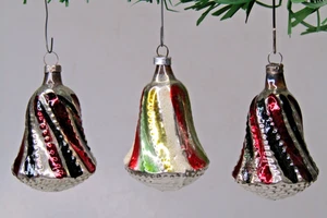 Lot Vintage Glas geprägt gedreht holprig Glimmer GLOCKE Weihnachtsschmuck Germany - Bild 1 von 7