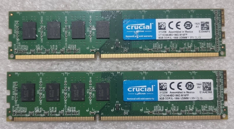 Crucial DDR3L CT102464BD186D 16GB 2x8GB 2RX8 PC3L-14900U 1866Mhz RAM Memory - Image 1 of 1