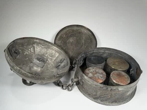 India Indian Tin Repousse decoration Chapati Box  & inner Spice Boxes ca. 19th c - Picture 1 of 24