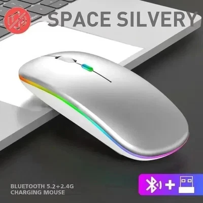Wireless Rechargeable Silent Mouse LED Backlit Dual Mode 2.4G Bluetooth PCLaptop - Image 1 of 4