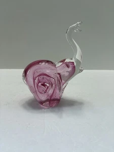 ART GLASS MURANO STYLE PINK ELEPHANT FIGURINE PAPERWEIGHT TRUNK UP 6” - Picture 1 of 5