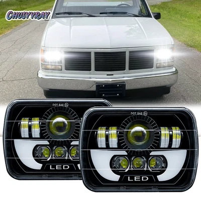 For GMC C1500 C2500 C3500 79-86 Chrome 7x6" 5x7" inch LED Headlight Hi-Lo Beam - Image 1 of 4