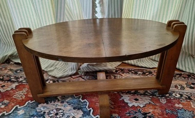 Vintage French Art Deco Oval Side Table Walnut with Bookmatched Burl Veneer 30" - Image 1 of 4