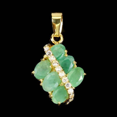 925 Sterling Silber Anhänger Oval Smaragd 6x4mm Natürlicher Edelstein Schmuck - Bild 1 von 4