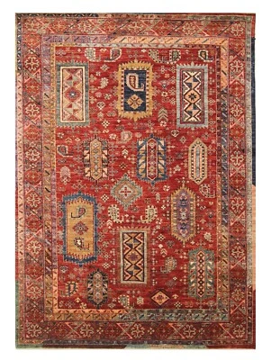 5 x 7 ft Red Afghan Hand Knotted Veg dyes Wool Transitional Area Rug - Image 1 of 4