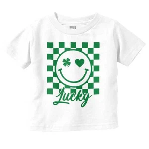 St Patrick's Day Lucky Clover Happy Face Toddler Boy Girl Youth T Shirt Tee - Picture 1 of 6