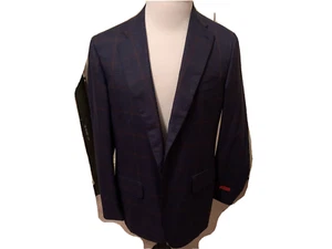 ISAIA Sport Coat Dark Blue Woven Wool 42 C (Eu 52) HAND MADE IN ITALY - Picture 1 of 12