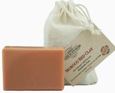 TRAVERSE BAY BATH AND BODY Moroccan Red Clay, all natural handmade soap, Cold process, Large 5.5-6 oz