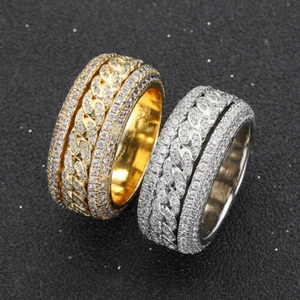5A Zirkon Drehbar Ring Hip Hop Herren Cuban Link Kreis Fingerring Schmuck - Bild 1 von 15