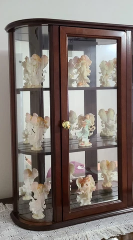 The Bombay Company Curved Glass Curio Cabinet -  Mirrored 3 Shelf Display Cover