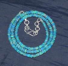 16''Ethiopian Fire Opal Gemstone Beads Necklace 925 Sterling silver B-010