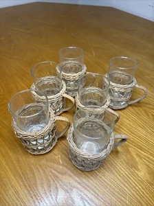 Vintage Woven Wicker Drinkware Set Of 6 - Picture 1 of 17