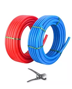 EFIELD 2 Rolls 1/2" Pex-A Pipe 2X 50ft (100ft) Red & Blue W/H Pipe Cutter - Picture 1 of 7