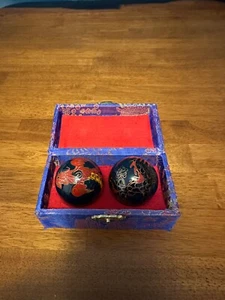 Vintage Chinese Meditation CLOISONNÉ BELL BALLS In Original Box - Picture 1 of 6