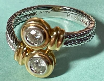 Anillo Macy's con cable giratorio de diamantes de 14 k de oro amarillo y blanco S 7 precio de venta sugerido por el fabricante 2.700,00 USD Foto 1 de 4