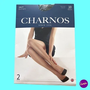 CHARNOS Women's Pack of 2 Pairs, 24/7 Gloss Tights, 10 Den, Barely Black, UK M - Picture 1 of 7