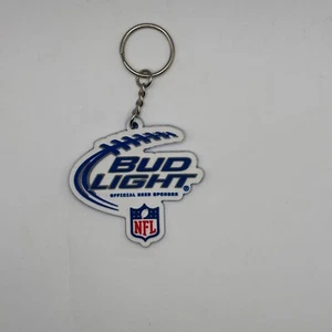 Budweiser / Bud Light + NFL KEYCHAIN ~ White/Blue Plastic FOOTBALL LACING / 2.5" - Picture 1 of 2