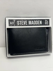 Steve Madden Men Billfold Black Leather Wallet With Back ID RFID Protection - Picture 1 of 10
