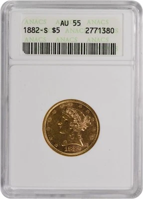 1882-S $5 Gold Liberty Head AU55 ANACS - Image 1 of 4